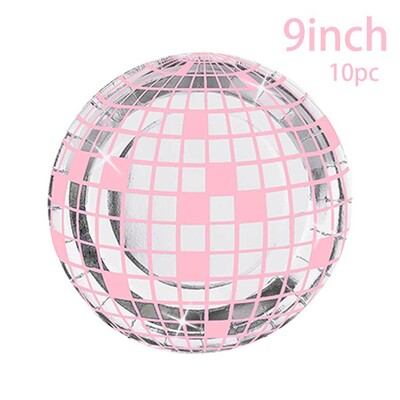 Rózsaszín Disco Ball téma Eldobható étkészlet Rózsaszín Ezüst Disco Tányérok Csésze Szalvéták Felnőtt Nők Boldog Disco Születésnapi Party dekoráció