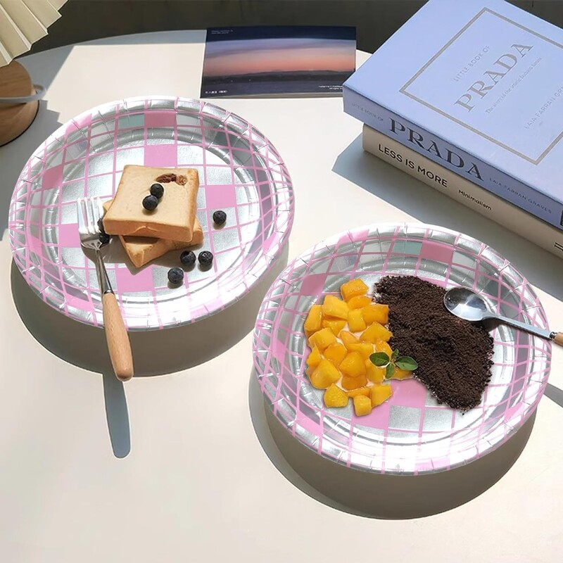 Rózsaszín Disco Ball téma Eldobható étkészlet Rózsaszín Ezüst Disco Tányérok Csésze Szalvéták Felnőtt Nők Boldog Disco Születésnapi Party dekoráció