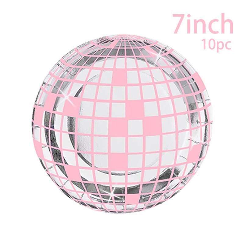 Rózsaszín Disco Ball téma Eldobható étkészlet Rózsaszín Ezüst Disco Tányérok Csésze Szalvéták Felnőtt Nők Boldog Disco Születésnapi Party dekoráció