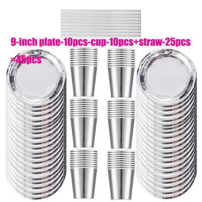 Προμηθευτείτε 75 χάρτινους δίσκους μιας χρήσης και κύπελλα για ασημένια είδη πάρτι για 50 καλεσμένους, κατάλληλα για διακόσμηση γάμου και γενεθλίων