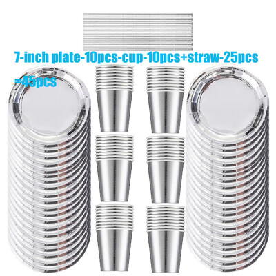 Προμηθευτείτε 75 χάρτινους δίσκους μιας χρήσης και κύπελλα για ασημένια είδη πάρτι για 50 καλεσμένους, κατάλληλα για διακόσμηση γάμου και γενεθλίων