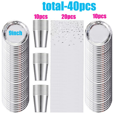 Προμηθευτείτε 75 χάρτινους δίσκους μιας χρήσης και κύπελλα για ασημένια είδη πάρτι για 50 καλεσμένους, κατάλληλα για διακόσμηση γάμου και γενεθλίων