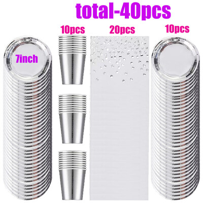 Προμηθευτείτε 75 χάρτινους δίσκους μιας χρήσης και κύπελλα για ασημένια είδη πάρτι για 50 καλεσμένους, κατάλληλα για διακόσμηση γάμου και γενεθλίων