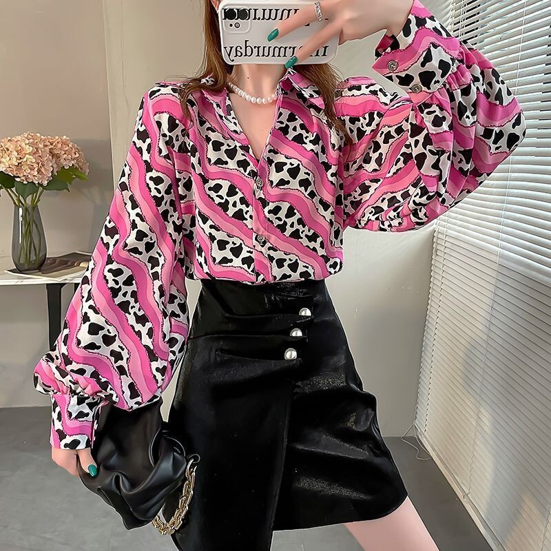 Női Vintage Virágmintás Túlméretes Utcai Ruha Ingek Tavaszi Őszi Trend Lapel Hosszú ujjú Blúzok Elegáns Elegáns Y2K felsők Blusa