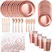 Ροζ χρυσό σετ επιτραπέζιων σκευών μιας χρήσης Ροζ χρυσό χάρτινα πιάτα χαρτοπετσέτες Χαρτοπετσέτες Queen Princess Girls Happy Birthday Party Supplies