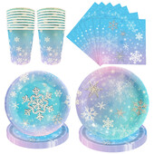Πιάτα μιας χρήσης για πάρτι Winter Snowflake Party Πιάτα Χαρτοπετσέτες Μπλε Μωβ Snowflake Winter Wonderland Επιτραπέζια σκεύη Χριστουγεννιάτικου πάρτι