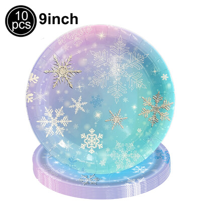 Πιάτα μιας χρήσης για πάρτι Winter Snowflake Party Πιάτα Χαρτοπετσέτες Μπλε Μωβ Snowflake Winter Wonderland Επιτραπέζια σκεύη Χριστουγεννιάτικου πάρτι