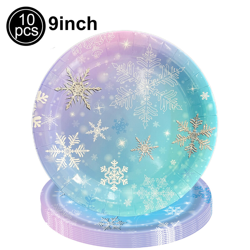 Πιάτα μιας χρήσης για πάρτι Winter Snowflake Party Πιάτα Χαρτοπετσέτες Μπλε Μωβ Snowflake Winter Wonderland Επιτραπέζια σκεύη Χριστουγεννιάτικου πάρτι