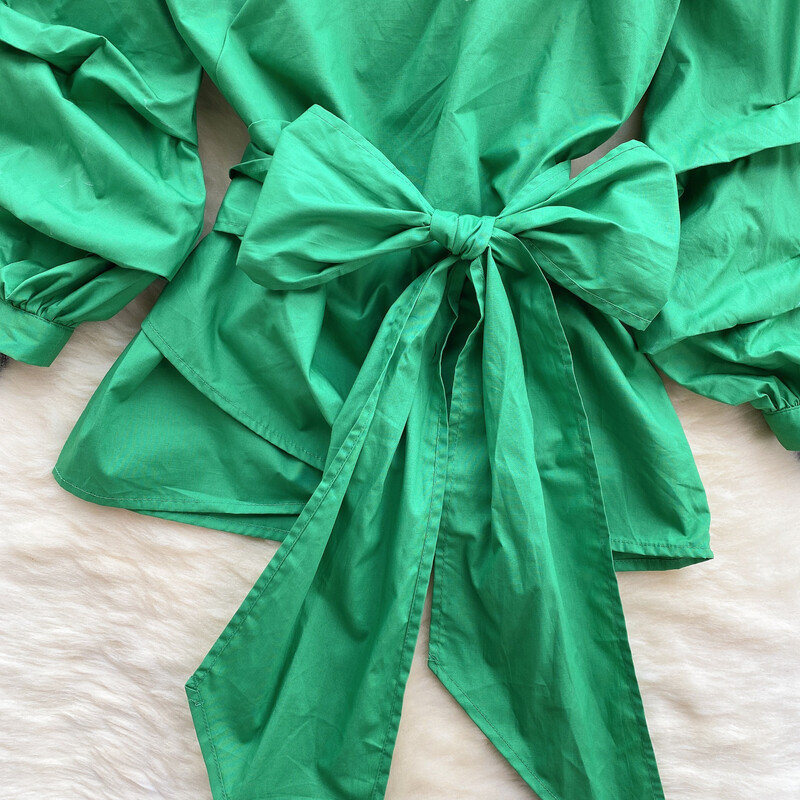 Elegáns, édes bandage puff hosszú ujjú V nyakú blúz Elegáns francia divat szexi ing tavaszi ősz női felső