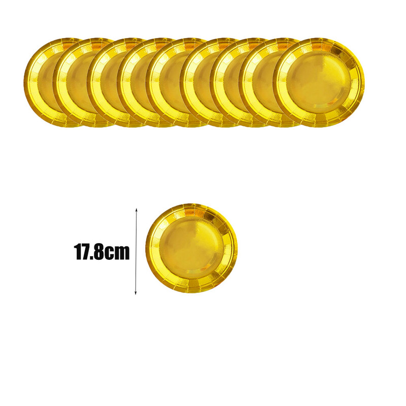 Pieaugušo un bērnu dzimšanas dienas svinības zelta vienreizējās lietošanas papīra šķīvji krūzes salvetes un trauku komplekti, zelta tematikas dekorācijas