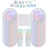 Noul set de veselă de unică folosință argintiu pentru prăjituri flash, farfurie magazin de dulciuri, rechizite pentru petrecerea burlacilor, potrivite pentru petrecerile discotecă aniversare