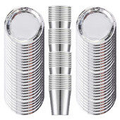 Ασημένια σερβίτσια μιας χρήσης Ασημένια έγχρωμα πιάτα φλιτζάνια χαρτοπετσέτες τραπεζομάντιλο πανό Ασημένιο στολισμός πάρτι γενεθλίων Είδη γάμου