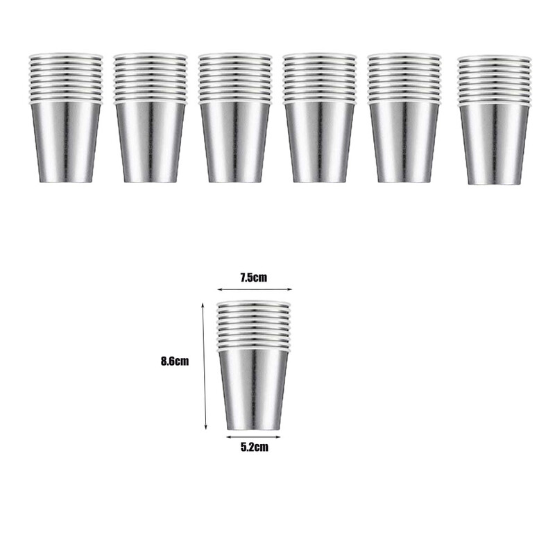 Ασημένια σερβίτσια μιας χρήσης Ασημένια έγχρωμα πιάτα φλιτζάνια χαρτοπετσέτες τραπεζομάντιλο πανό Ασημένιο στολισμός πάρτι γενεθλίων Είδη γάμου