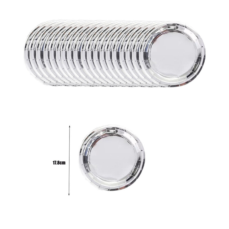 Ασημένια σερβίτσια μιας χρήσης Ασημένια έγχρωμα πιάτα φλιτζάνια χαρτοπετσέτες τραπεζομάντιλο πανό Ασημένιο στολισμός πάρτι γενεθλίων Είδη γάμου