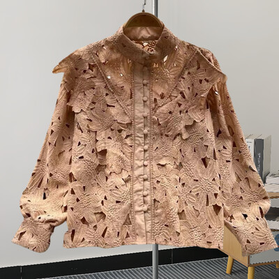 GVUW divatos üreges ing női állógallér teljes ujjú, egyszínű niche design új, 2024-es elegáns női ruházat 17G7427