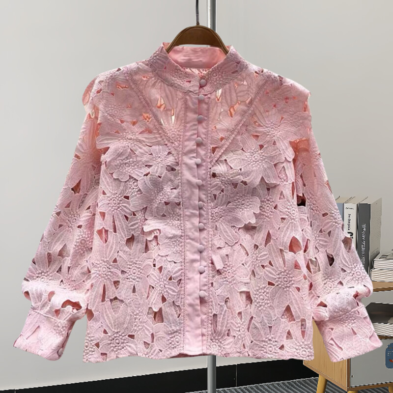 GVUW divatos üreges ing női állógallér teljes ujjú, egyszínű niche design új, 2024-es elegáns női ruházat 17G7427