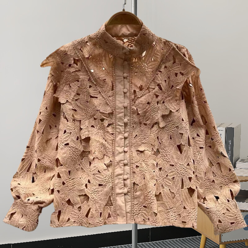 GVUW divatos üreges ing női állógallér teljes ujjú, egyszínű niche design új, 2024-es elegáns női ruházat 17G7427