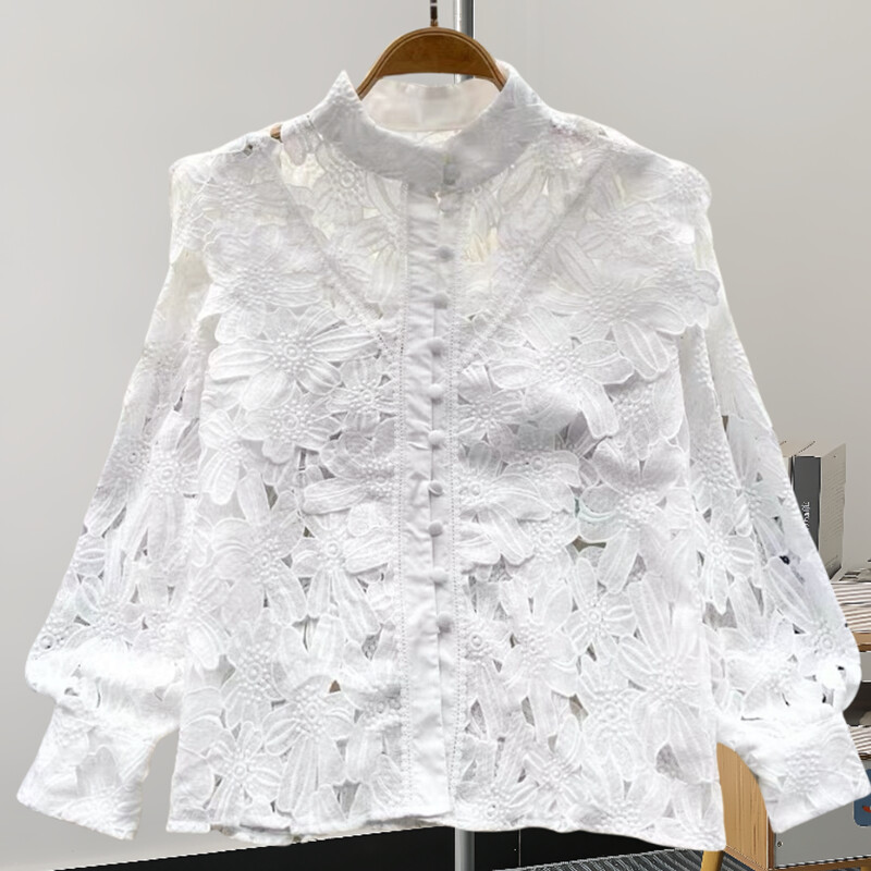 GVUW divatos üreges ing női állógallér teljes ujjú, egyszínű niche design új, 2024-es elegáns női ruházat 17G7427