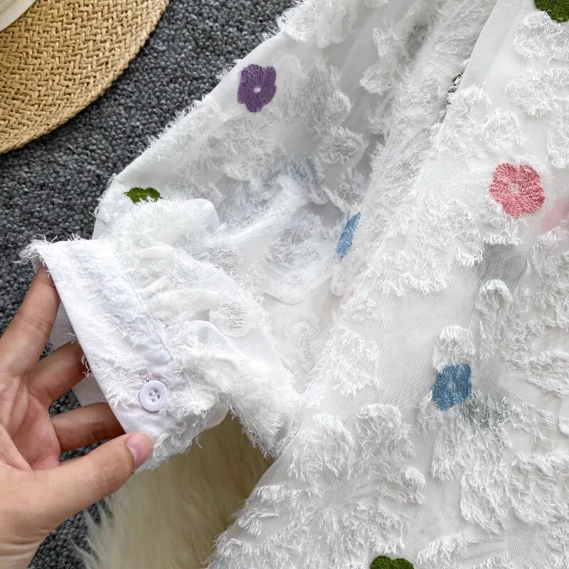 Γυναικείο πουκάμισο με ψηλό μανίκι Neploe Socialite 2024 Φθινοπωρινό λουλουδάτο διχτυωτό κέντημα Μπλούζες με μοναδικό ταμπεραμέντο