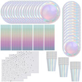 Lāzera vienreizlietojamie galda trauku komplekti Sudraba ballīšu papīra krūzes Papīra šķīvji Salmu galda piederumi Kāzu dekors Dzimšanas dienas ballītes piederumi