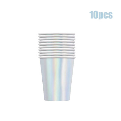 Lāzera vienreizlietojamie galda trauku komplekti Sudraba ballīšu papīra krūzes Papīra šķīvji Salmu galda piederumi Kāzu dekors Dzimšanas dienas ballītes piederumi