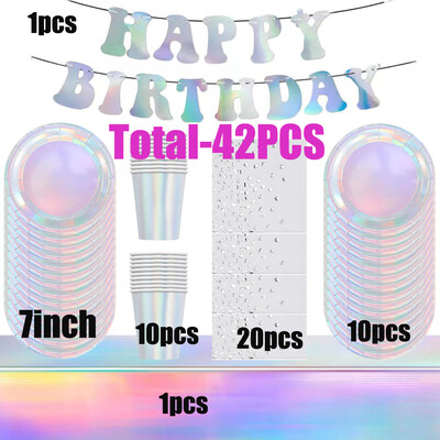 Lāzera vienreizlietojamie galda trauku komplekti Sudraba ballīšu papīra krūzes Papīra šķīvji Salmu galda piederumi Kāzu dekors Dzimšanas dienas ballītes piederumi