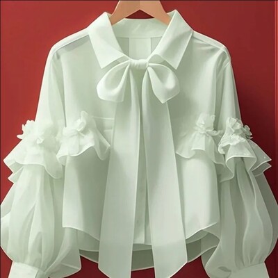 OCEANLOVE pavasara rudens bantītes blūzes vienkrāsains volāni Vintage salds sieviešu krekli korejiešu modes pūšām piedurknēm Elegant Camisas