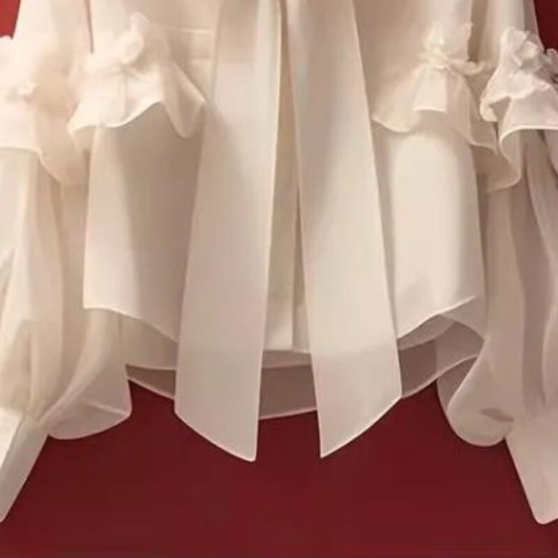 OCEANLOVE pavasara rudens bantītes blūzes vienkrāsains volāni Vintage salds sieviešu krekli korejiešu modes pūšām piedurknēm Elegant Camisas