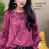 Pavasara rudens modes viena pleca, garām piedurknēm, masīvām ēdamo koku sēnīšu blūzes, sieviešu apģērbi, ikdienas, saldie krekli