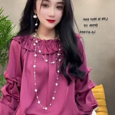 Pavasara rudens modes viena pleca, garām piedurknēm, masīvām ēdamo koku sēnīšu blūzes, sieviešu apģērbi, ikdienas, saldie krekli