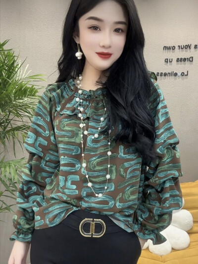 Pavasara rudens modes viena pleca, garām piedurknēm, masīvām ēdamo koku sēnīšu blūzes, sieviešu apģērbi, ikdienas, saldie krekli