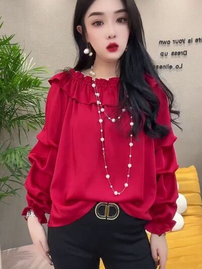 Pavasara rudens modes viena pleca, garām piedurknēm, masīvām ēdamo koku sēnīšu blūzes, sieviešu apģērbi, ikdienas, saldie krekli