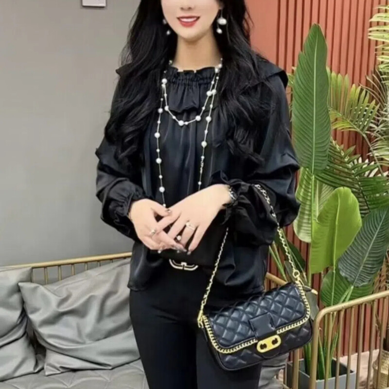 Pavasara rudens modes viena pleca, garām piedurknēm, masīvām ēdamo koku sēnīšu blūzes, sieviešu apģērbi, ikdienas, saldie krekli