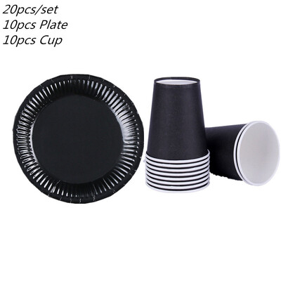 Μαύρα μασίφ Σετ επιτραπέζια σκεύη μίας χρήσης Είδη πάρτι Χάρτινα πιάτα Κύπελλα Διακοσμήσεις για πάρτι γενεθλίων γάμου Μπομπονιέρα ενηλίκων