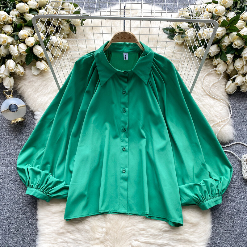 Γυναικεία κομψή πλισέ vintage λεπτή βασική σέξι κορεάτικη μόδα φαρδιά φαναράκι Καλοκαιρινή γυναικεία μπλούζα