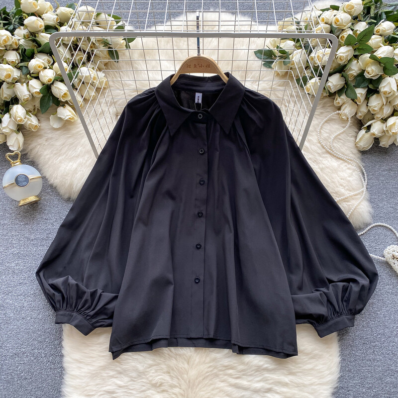 Γυναικεία κομψή πλισέ vintage λεπτή βασική σέξι κορεάτικη μόδα φαρδιά φαναράκι Καλοκαιρινή γυναικεία μπλούζα