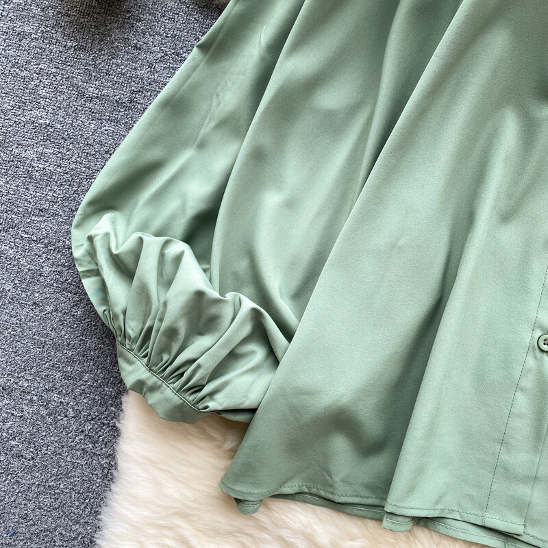 Γυναικεία κομψή πλισέ vintage λεπτή βασική σέξι κορεάτικη μόδα φαρδιά φαναράκι Καλοκαιρινή γυναικεία μπλούζα