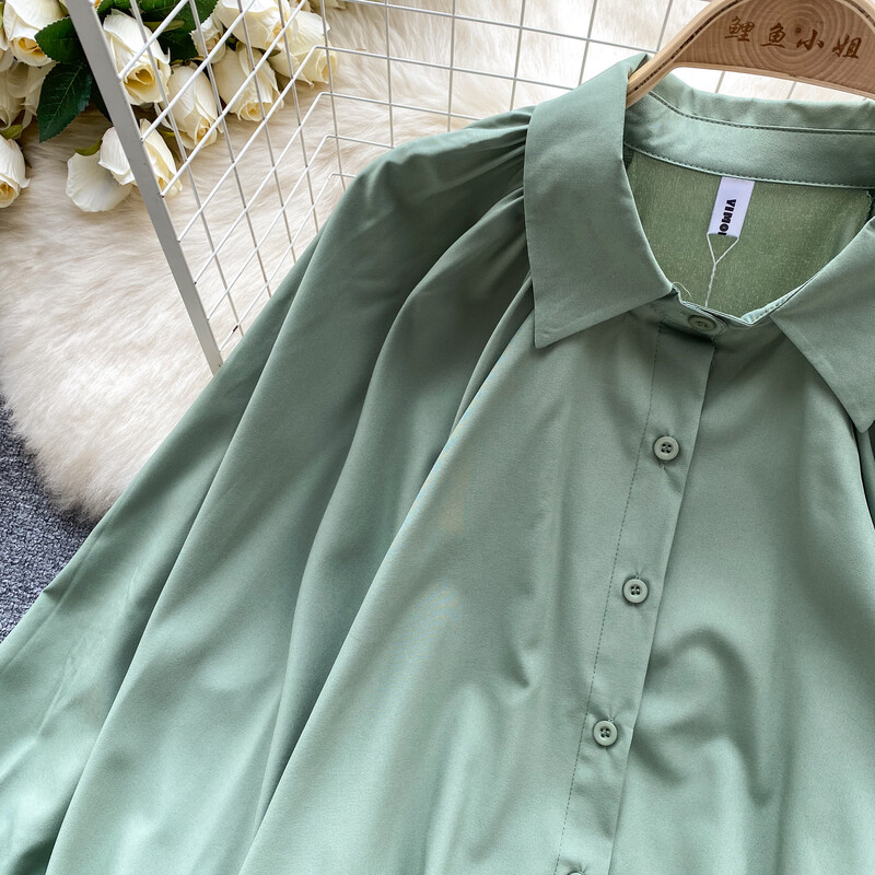 Γυναικεία κομψή πλισέ vintage λεπτή βασική σέξι κορεάτικη μόδα φαρδιά φαναράκι Καλοκαιρινή γυναικεία μπλούζα