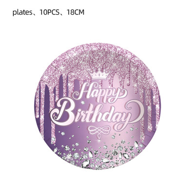 Μωβ διαμάντι θέμα στέμμα χαρούμενα γενέθλια Επιτραπέζια σκεύη μιας χρήσης χαρτοπετσέτες πιάτα Φλιτζάνια πανό μπαλόνια στολισμός γάμου ενηλίκων