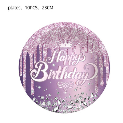 Μωβ διαμάντι θέμα στέμμα χαρούμενα γενέθλια Επιτραπέζια σκεύη μιας χρήσης χαρτοπετσέτες πιάτα Φλιτζάνια πανό μπαλόνια στολισμός γάμου ενηλίκων