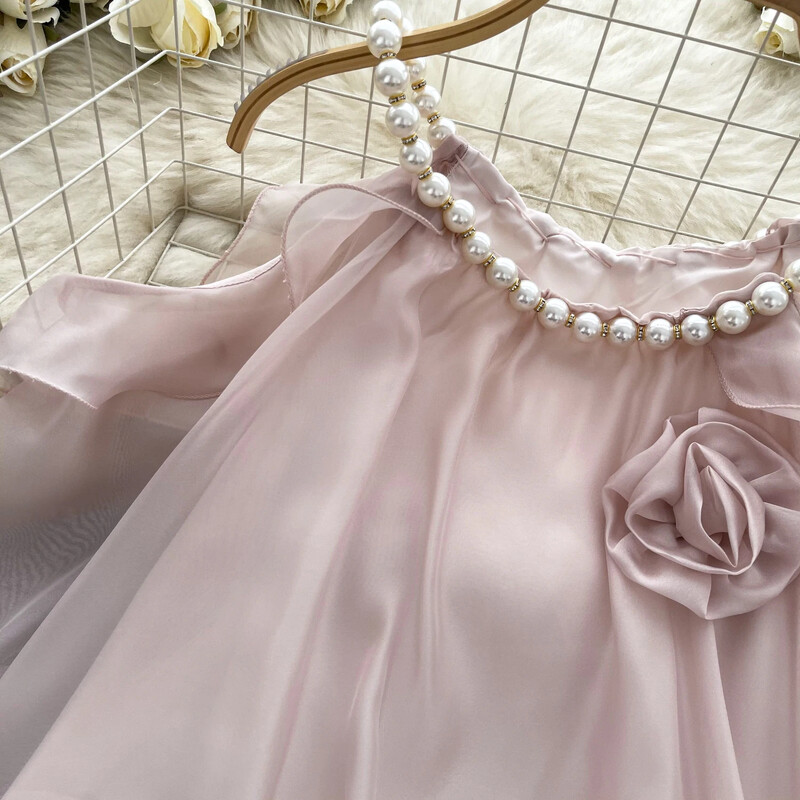 Vintage modes uzplaiksnāmas piedurknes, pavadas, gadījuma rakstura krelles no pleciem, seksīgs tops, tievs, izliekts elegants sieviešu Harajuku ielas apģērba blūze