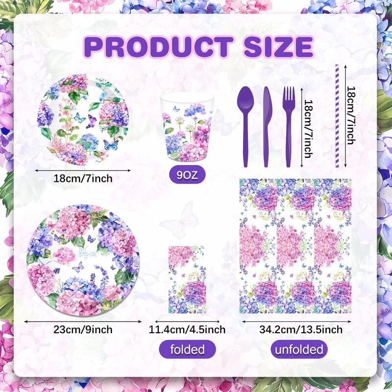 Ορτανσία Floral Purple Party Σετ σερβίτσια μιας χρήσης Χάρτινα πιάτα Φλιτζάνια Χαρτοπετσέτες Mexican Cinco De Mayo Διακόσμηση σερβίτσιο για πάρτι
