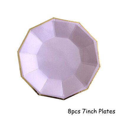 Violeta zelta ballīšu papīra krūzes šķīvju salmi dzimšanas dienas karnevāla bērniem, kāzu dekori, vienreizlietojamie galda piederumi, ballīšu piederumi