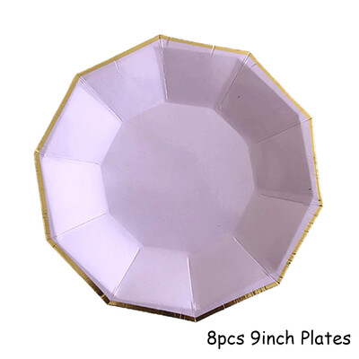 Violeta zelta ballīšu papīra krūzes šķīvju salmi dzimšanas dienas karnevāla bērniem, kāzu dekori, vienreizlietojamie galda piederumi, ballīšu piederumi