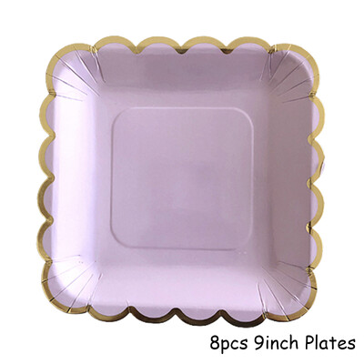 Violeta zelta ballīšu papīra krūzes šķīvju salmi dzimšanas dienas karnevāla bērniem, kāzu dekori, vienreizlietojamie galda piederumi, ballīšu piederumi