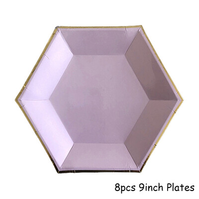 Violeta zelta ballīšu papīra krūzes šķīvju salmi dzimšanas dienas karnevāla bērniem, kāzu dekori, vienreizlietojamie galda piederumi, ballīšu piederumi