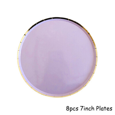 Violeta zelta ballīšu papīra krūzes šķīvju salmi dzimšanas dienas karnevāla bērniem, kāzu dekori, vienreizlietojamie galda piederumi, ballīšu piederumi