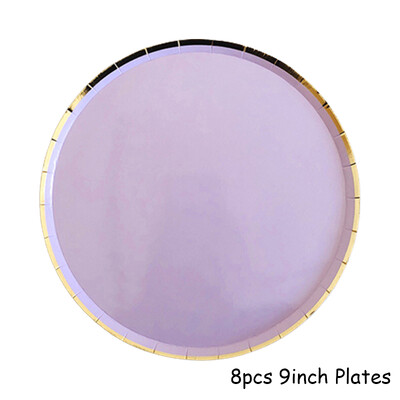 Violeta zelta ballīšu papīra krūzes šķīvju salmi dzimšanas dienas karnevāla bērniem, kāzu dekori, vienreizlietojamie galda piederumi, ballīšu piederumi