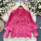 Eleganta, ar garām laternas piedurknēm ikdienišķa plāna, vienrindu pamati dobi mežģīnes High Street biroja dāmu vintage pavasara vasaras blūze