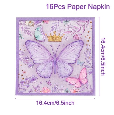 Violetiniai drugeliai Stalo reikmenys Drugelis pavasarinis gėlių vakarėlis Popierinės lėkštės Servetėlės Puodeliai Mergaitės gimtadienio kūdikio dušas Vestuvių dekoravimas